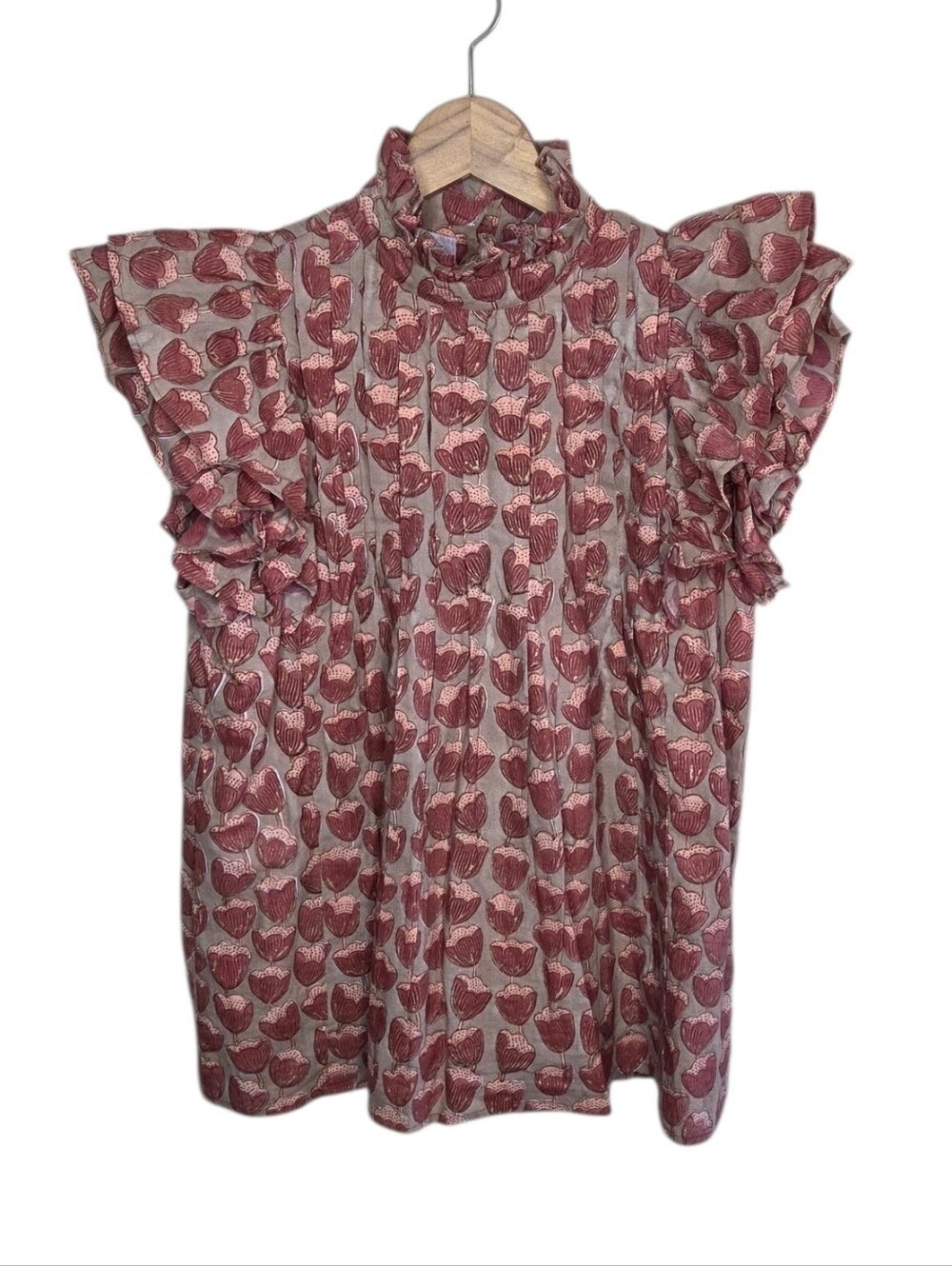 Victoria Dunn Jameson Ruffle High Neck Floral Cotton Top Size XS Cottagecore